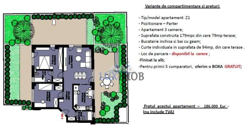 Ap1z -3 camere +curte -Parter